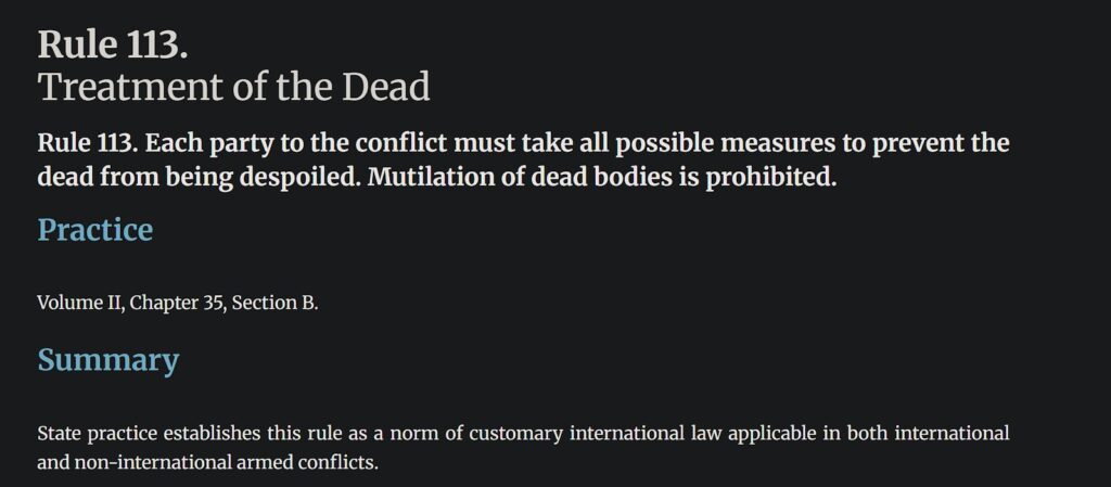 Customary IHL Rule 113. Treatment of the Dead