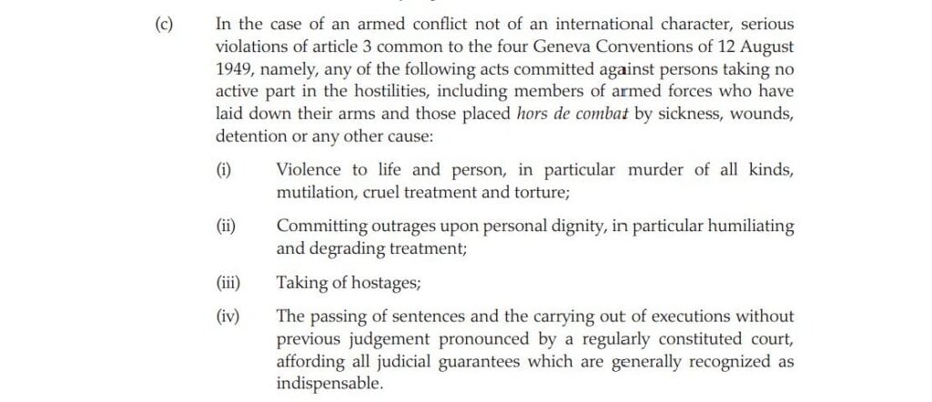Rome Statute Article 8(2)(c)(i-iv)